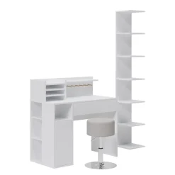 Schreibtisch Weiß 3 Teile, mit Bücherregal und Hocker Vicco