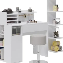 Schreibtisch Weiß 3 Teile, mit Bücherregal und Hocker Vicco