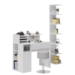 Schreibtisch Weiß 3 Teile, mit Bücherregal und Hocker Vicco