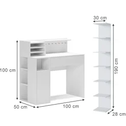 Schreibtisch Weiß 2 Teile, mit Bücherregal Vicco