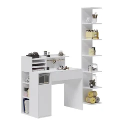 Schreibtisch Weiß 2 Teile, mit Bücherregal Vicco