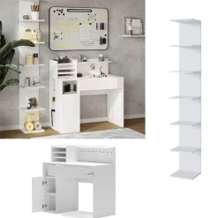 Schreibtisch Weiß 2 Teile, mit Bücherregal Vicco