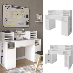 Schreibtisch Weiß 126.8 x 50 cm XL mit Regale Vicco