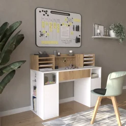 Schreibtisch Weiß/Sonoma 126.8 x 50 cm XL mit Regale Vicco