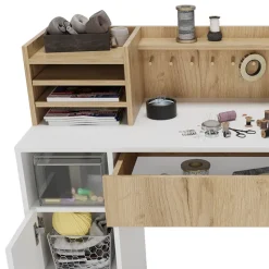 Schreibtisch Weiß/Sonoma 126.8 x 50 cm XL mit Regale Vicco