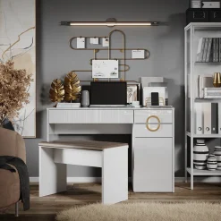 Schreibtisch Adela Weiß Hochglanz 115 x 55 cm mit 3 Schubladen Vicco