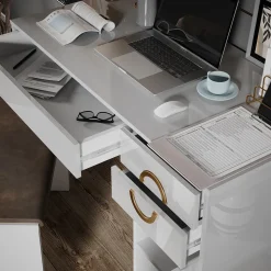 Schreibtisch Adela Weiß Hochglanz 115 x 55 cm mit 3 Schubladen Vicco