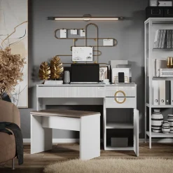 Schreibtisch Adela Weiß Hochglanz 115 x 55 cm mit 3 Schubladen Vicco