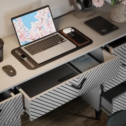 Schreibtisch Anett Grau 150 x 45 cm mit 7 Schubladen Vicco