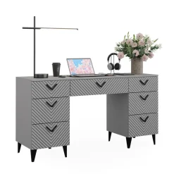 Schreibtisch Anett Grau 150 x 45 cm mit 7 Schubladen Vicco