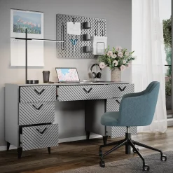 Schreibtisch Anett Grau 150 x 45 cm mit 7 Schubladen Vicco