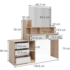 Schreibtisch Anja Weiß/Sonoma 139.8 x 40 cm mit Schubladen Vicco