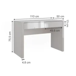 Schreibtisch Annabelle Weiß Hochglanz/Weiß 110 x 50 cm mit 2 Schubladen Vicco