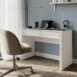 Schreibtisch Annabelle Weiß Hochglanz/Weiß 110 x 50 cm mit 2 Schubladen Vicco
