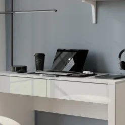 Schreibtisch Annabelle Weiß Hochglanz/Weiß 110 x 50 cm mit 2 Schubladen Vicco