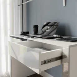 Schreibtisch Annabelle Weiß Hochglanz/Weiß 110 x 50 cm mit 2 Schubladen Vicco