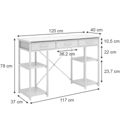 Schreibtisch Chino Weiß 120 x 40 cm mit 3 Schubladen Vicco