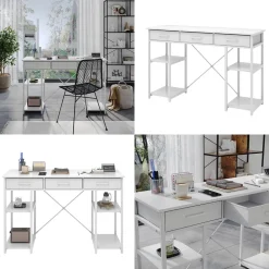 Schreibtisch Chino Weiß 120 x 40 cm mit 3 Schubladen Vicco