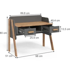Schreibtisch Malia Grau/Artisan 97 x 51 cm mit 2 Schubladen Vitalispa