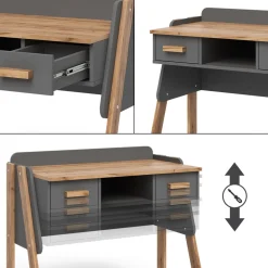 Schreibtisch Malia Grau/Artisan 97 x 51 cm mit 2 Schubladen Vitalispa