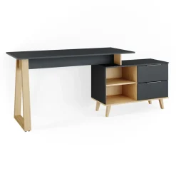 Schreibtisch Nautica Anthrazit 138 x 60 cm mit Schubladen, XL Vicco