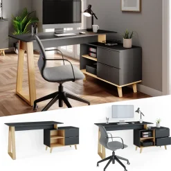 Schreibtisch Nautica Anthrazit 138 x 60 cm mit Schubladen, XL Vicco