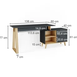 Schreibtisch Nautica Anthrazit 138 x 60 cm mit Schubladen, XL Vicco