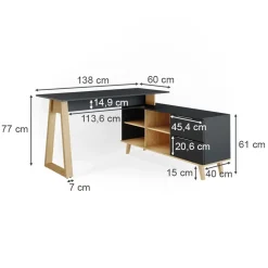 Schreibtisch Nautica Anthrazit 138 x 60 cm mit Schubladen, XXL Vicco