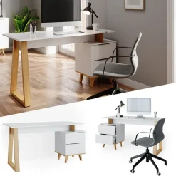 Schreibtisch Nautica Weiß 138 x 60 cm mit Schubladen L Vicco