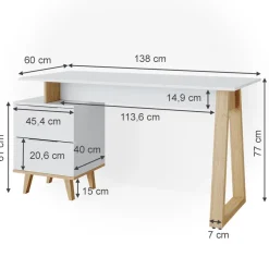 Schreibtisch Nautica Weiß 138 x 60 cm mit Schubladen L Vicco