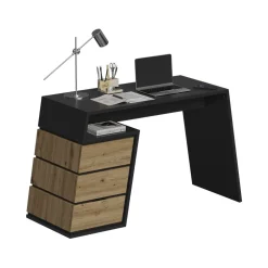 Schreibtisch Okaro Anthrazit/Eiche 105 x 50 cm mit 3 Schubladen Vicco