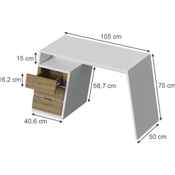Schreibtisch Okaro Weiß/Eiche 105 x 50 cm mit 3 Schubladen Vicco