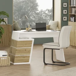 Schreibtisch Okaro Weiß/Eiche 105 x 50 cm mit 3 Schubladen Vicco