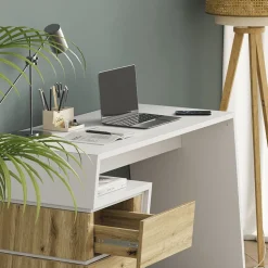 Schreibtisch Okaro Weiß/Eiche 105 x 50 cm mit 3 Schubladen Vicco