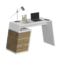 Schreibtisch Okaro Weiß/Eiche 105 x 50 cm mit 3 Schubladen Vicco