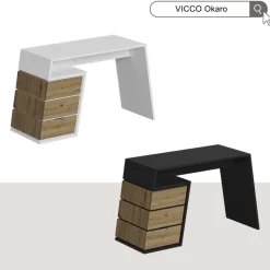 Schreibtisch Okaro Weiß/Eiche 105 x 50 cm mit 3 Schubladen Vicco