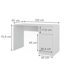Schreibtisch Ruben Weiß 120 x 55 cm mit Schublade Vicco