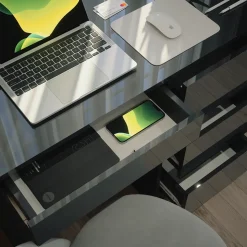 Schreibtisch Sherry Anthrazit Hochglanz 90 x 40 cm mit Schubladen Vicco