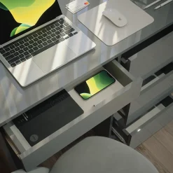 Schreibtisch Sherry Grau Hochglanz 90 x 40 cm mit Schubladen Vicco