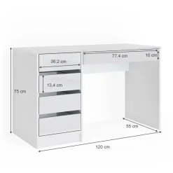 Schreibtisch Sherry Weiß 55 x 120 cm mit Schubladen Vicco