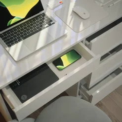 Schreibtisch Sherry Weiß Hochglanz 90 x 40 cm mit Schubladen Vicco