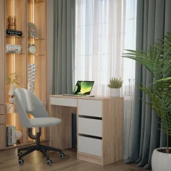 Schreibtisch Sherry Weiß/Sonoma 90 x 40 cm mit Schubladen Vicco