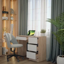 Schreibtisch Sherry Weiß/Sonoma 90 x 40 cm mit Schubladen Vicco