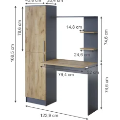 Schreibtisch Tessa Anthrazit/Goldkraft Eiche 122.9 x 52 cm Vicco