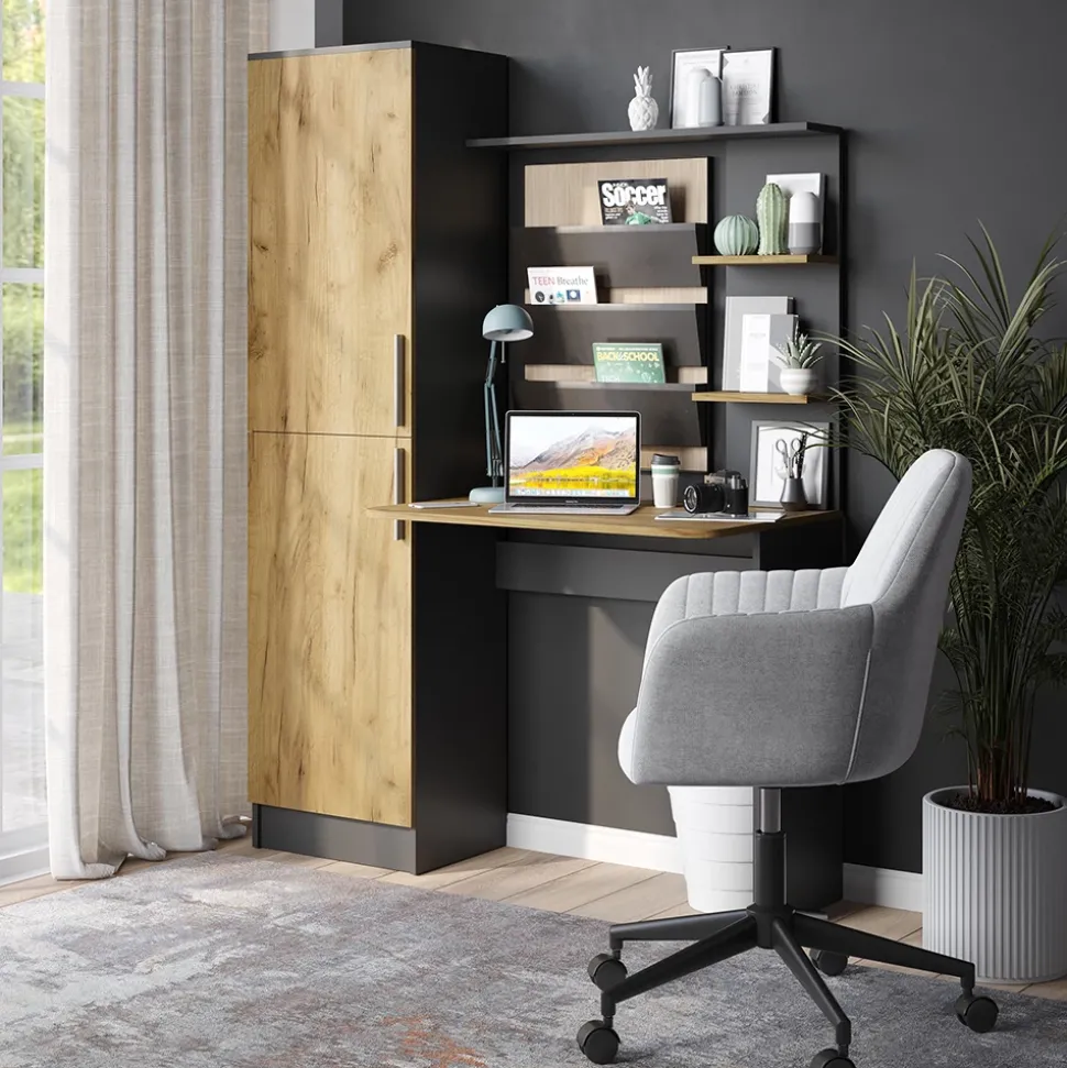 Schreibtisch Tessa Anthrazit/Goldkraft Eiche 122.9 x 52 cm Vicco