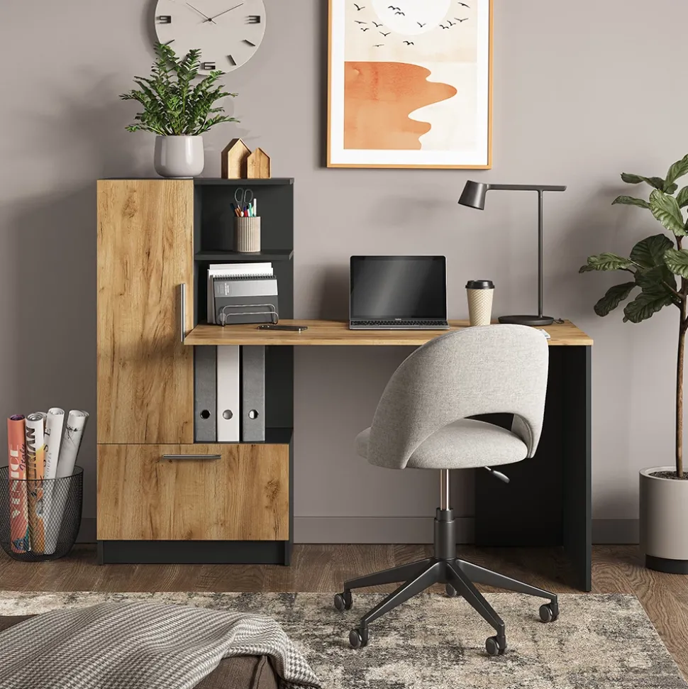 Schreibtisch Tomy Anthrazit/Goldkraft Eiche 150 x 59 cm Vicco