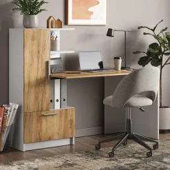 Schreibtisch Tomy Weiß/Goldkraft Eiche 150 x 59 cm Vicco