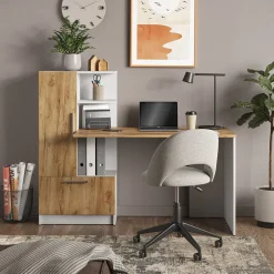 Schreibtisch Tomy Weiß/Goldkraft Eiche 150 x 59 cm Vicco