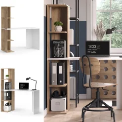 Schreibtisch Tower Weiß/Sonoma 122.2 x 55.2 cm mit 4 Fächern Vicco