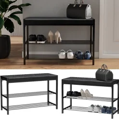 Schuhbank Borneo Schwarz 80 x 52 cm Vicco